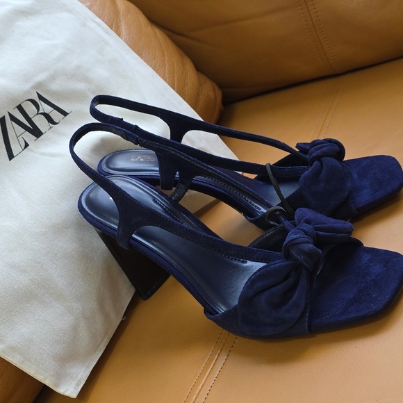 Zara Women's Dark Blue Heeled Sandals - Picture 14 of 16